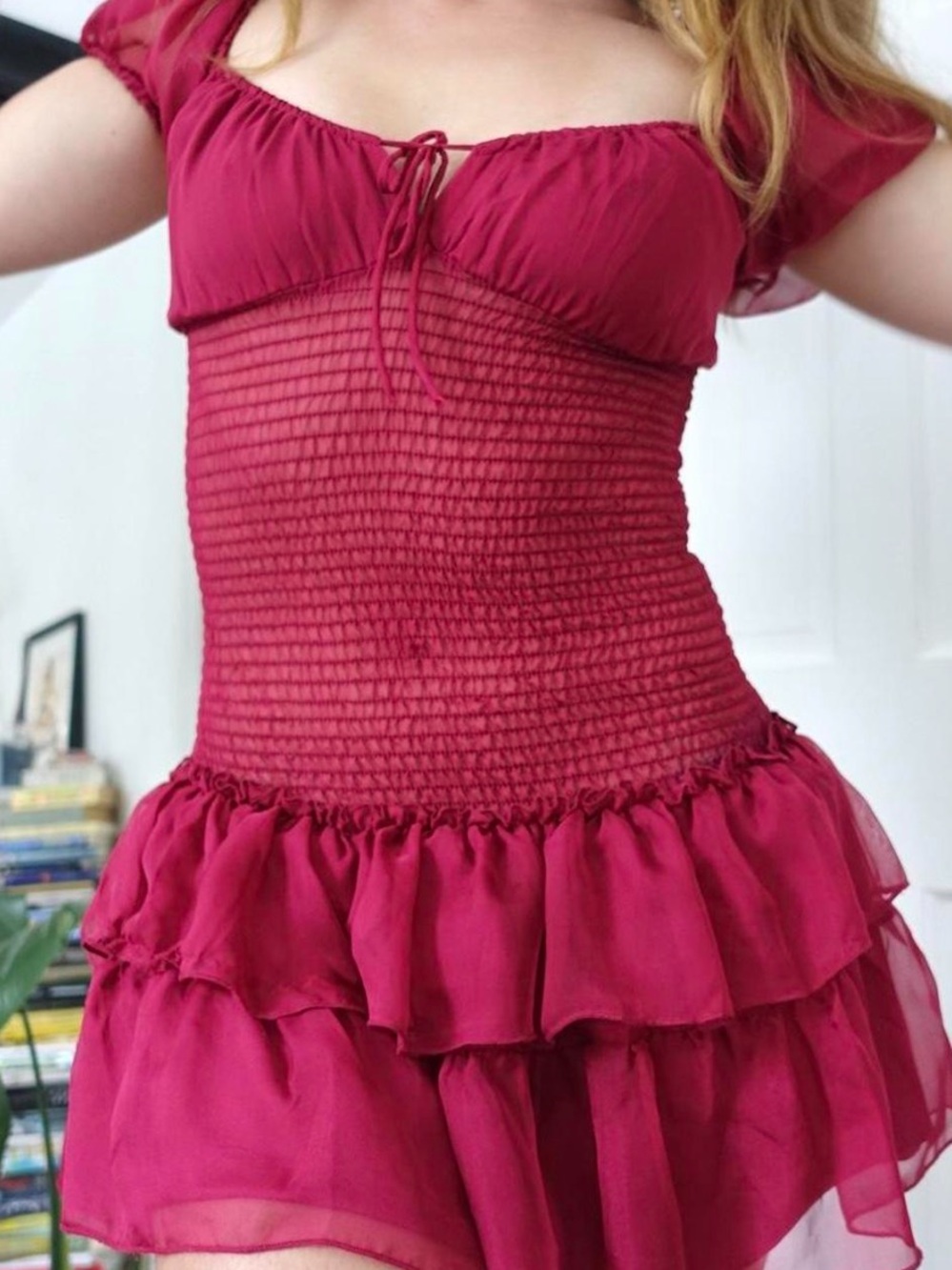 I.AM.GIA Smocked Ruffle Babydoll Dress — Raspberry
